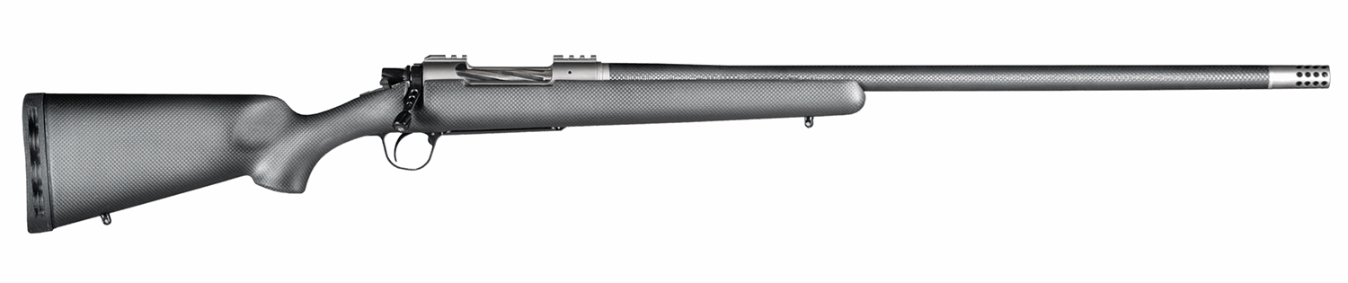 Side view of a modern rifle with carbon fiber design