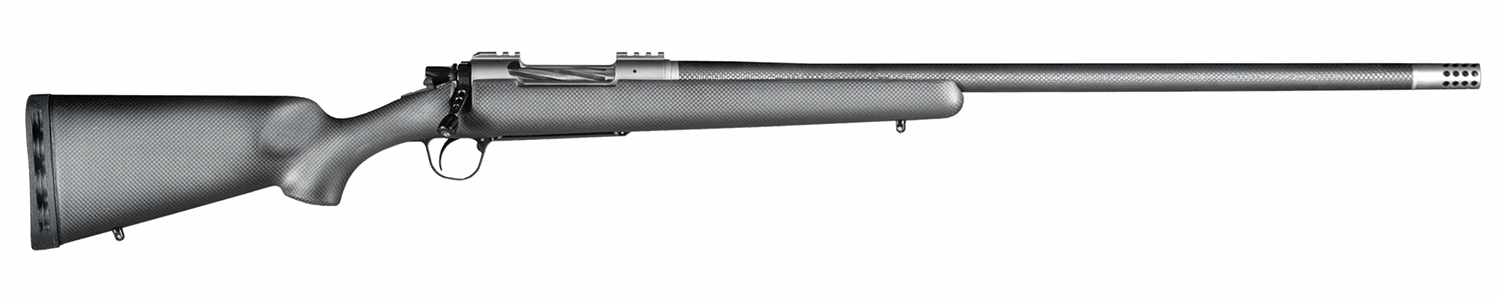 Side view of a long, sleek rifle.