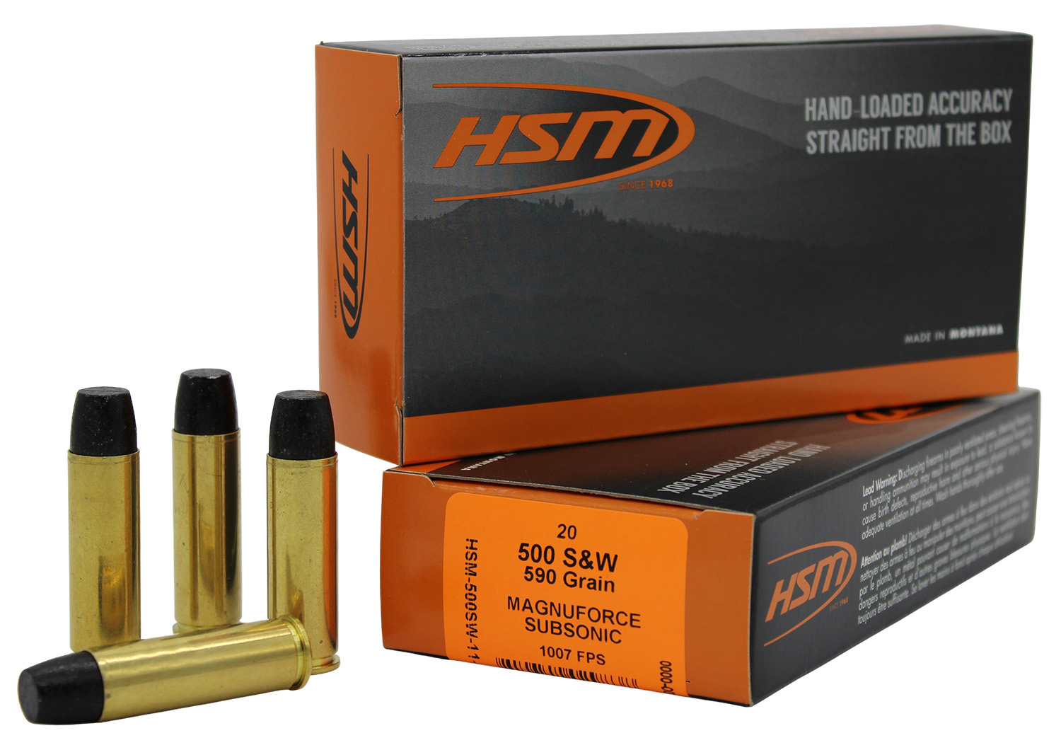 Box of 500 S&W ammunition with cartridges