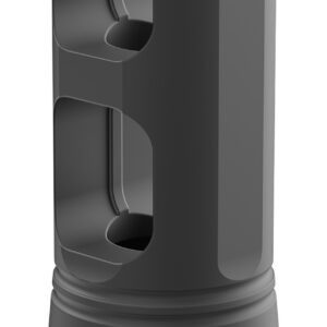 Gray cylindrical object with cutouts and base.
