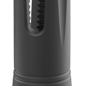 Black mechanical tool with serrated grip.