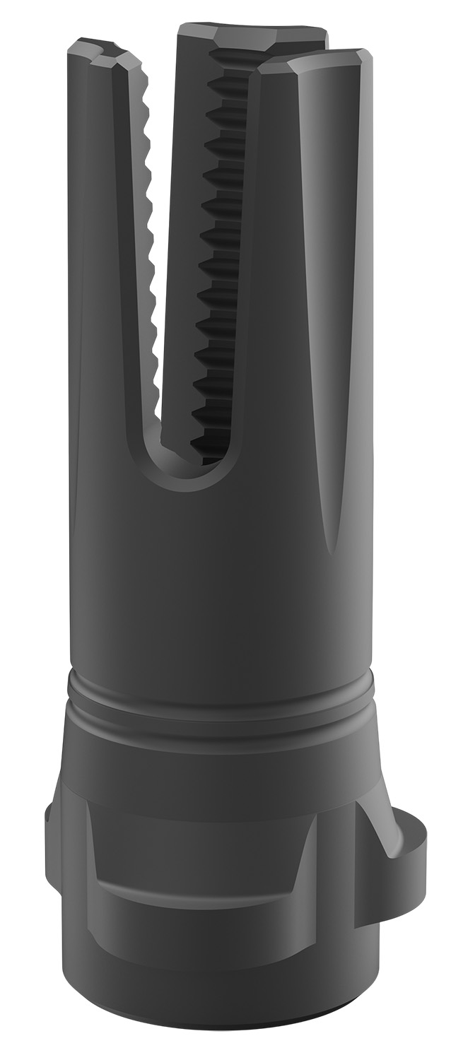 Close-up of a black tool part with grooves.