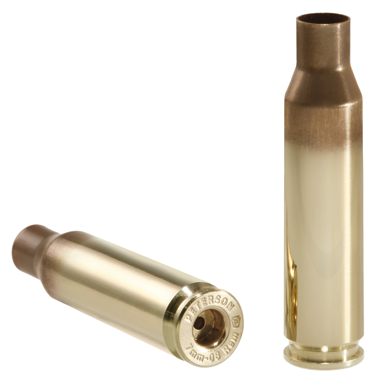 Two brass rifle cartridge casings displayed together.