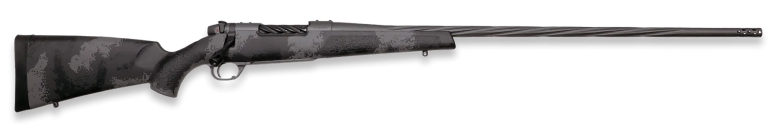 Side view of a modern hunting rifle.