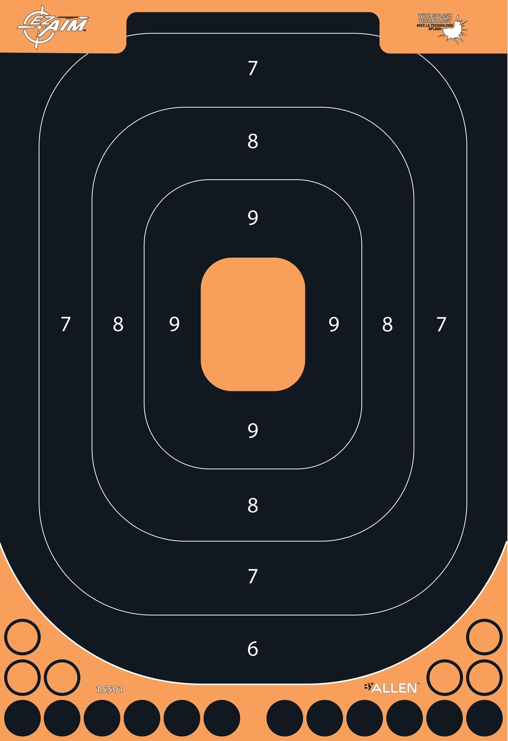 Shooting target with scoring zones and design.