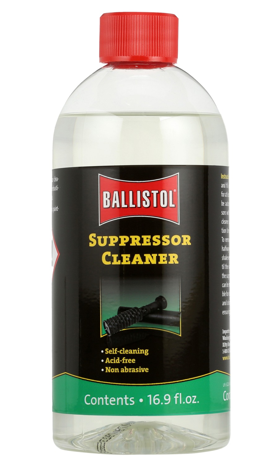 Ballistol suppressor cleaner bottle for firearms maintenance.