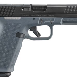 Close-up of a modern semi-automatic handgun.