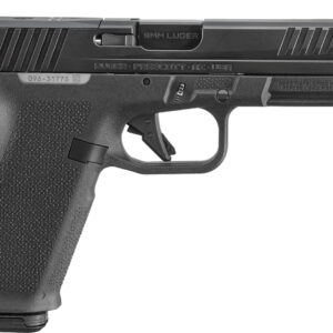 Side view of a black handgun.