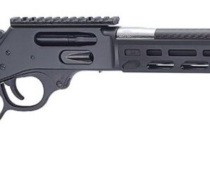 Black lever-action rifle with modern features.