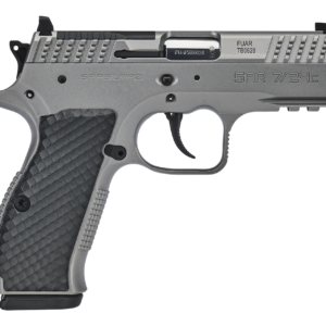 Modern semi-automatic handgun with textured grip.