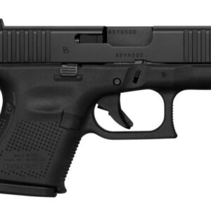 Black semi-automatic pistol on a white background