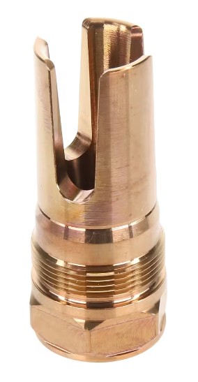 Close-up of a copper nozzle tip.