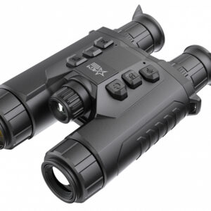High-tech black binoculars with various controls