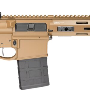 Side view of a tan-colored rifle.