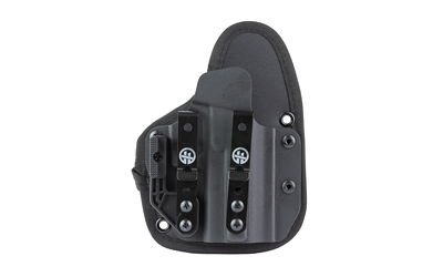Black holster with adjustable clips.