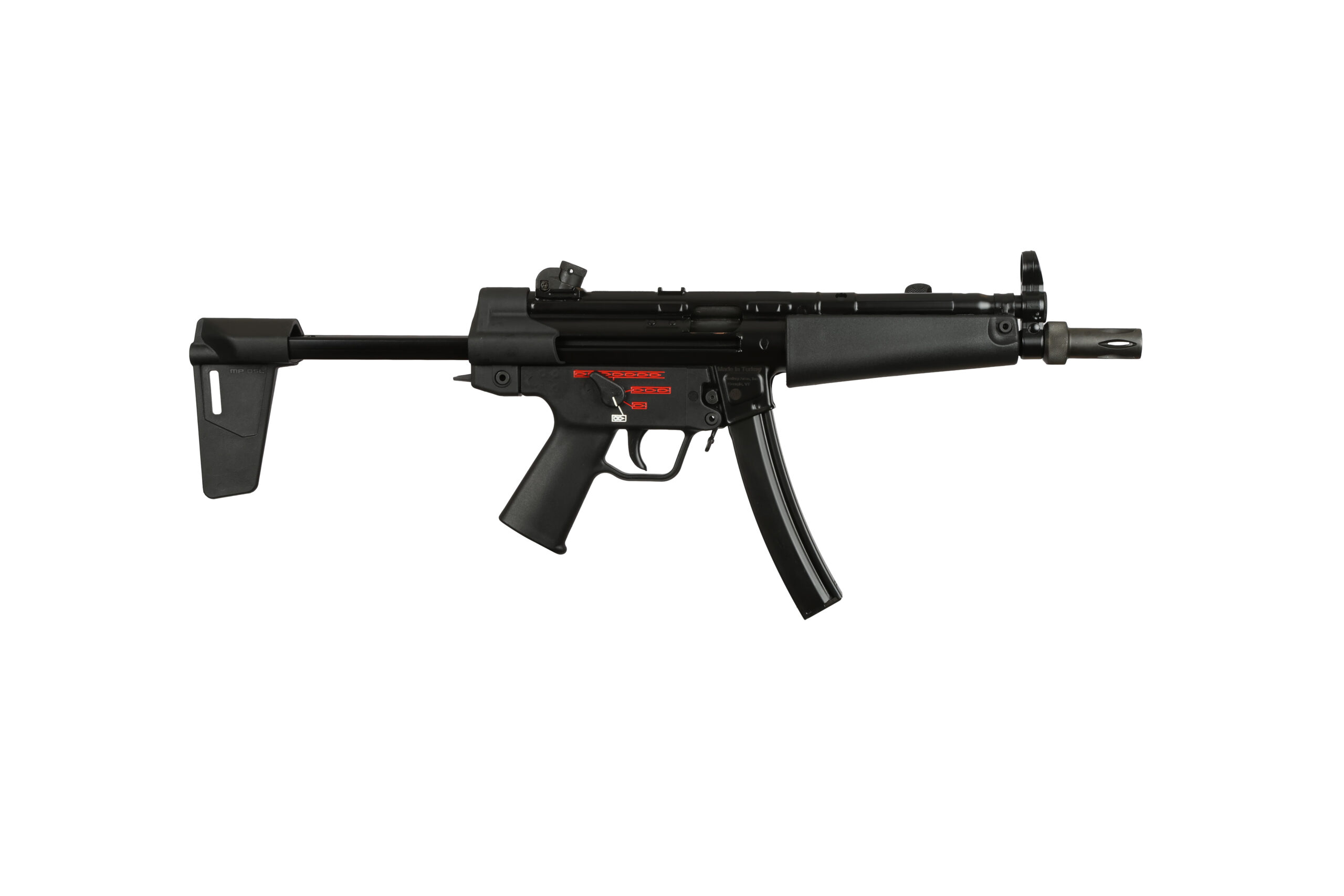 Black submachine gun on a white background.