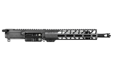 Black firearm upper assembly with rail system.