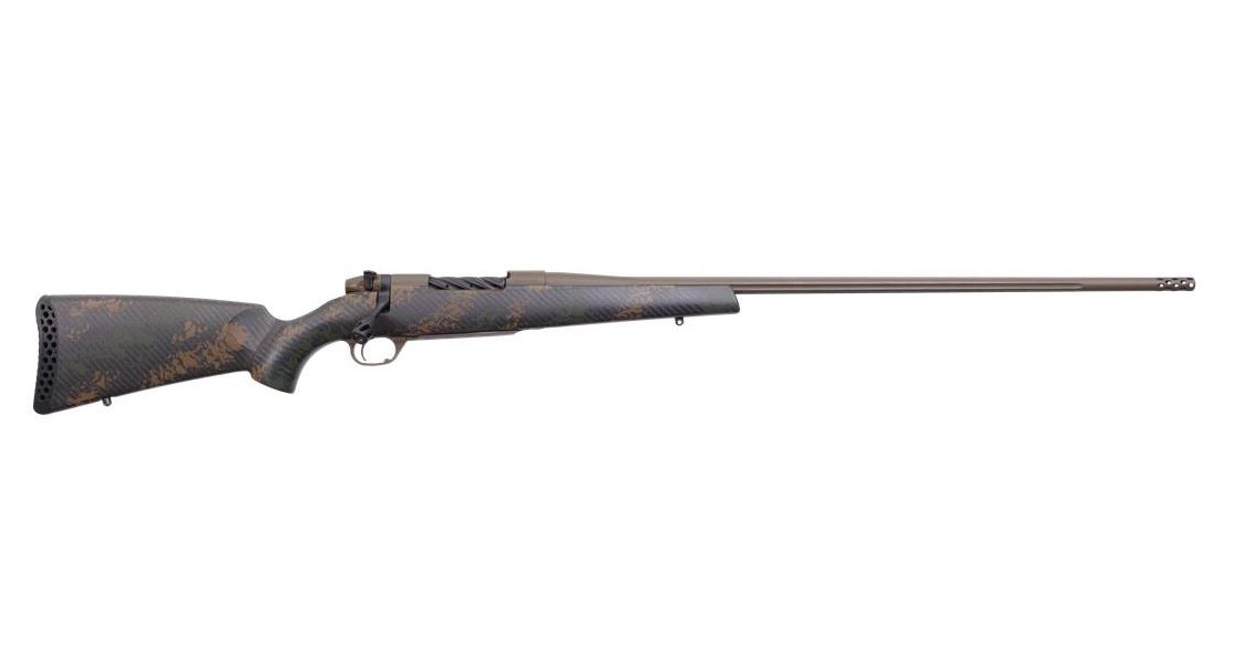 Side view of a modern hunting rifle.