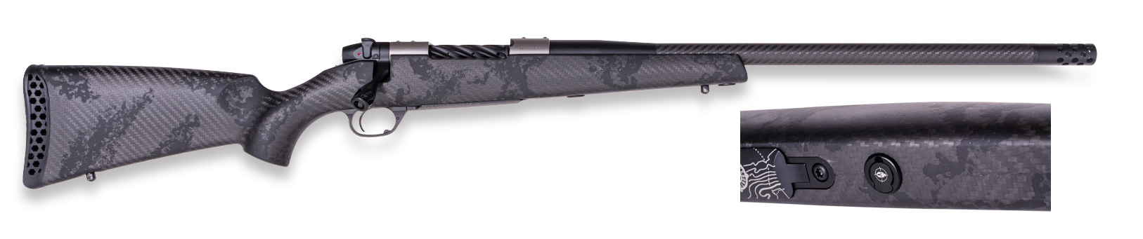 Carbon fiber rifle with detailed stock design