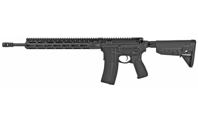 Black rifle with rail system and adjustable stock