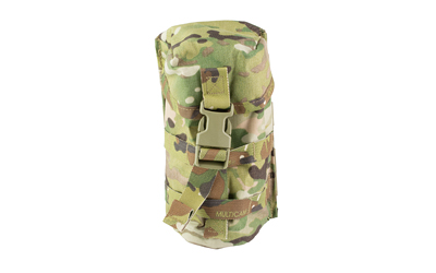 Military camouflage utility pouch with buckle closure.