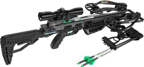 Modern crossbow with scope and arrows.
