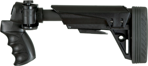 Black adjustable firearm stock with grip