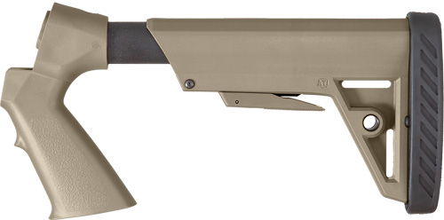 Adjustable tan rifle stock with ergonomic grip
