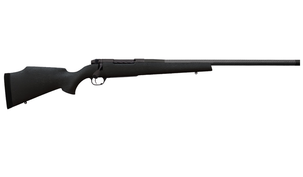 Side view of a black hunting rifle