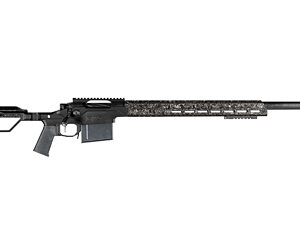 Black and camouflaged hunting rifle on white background