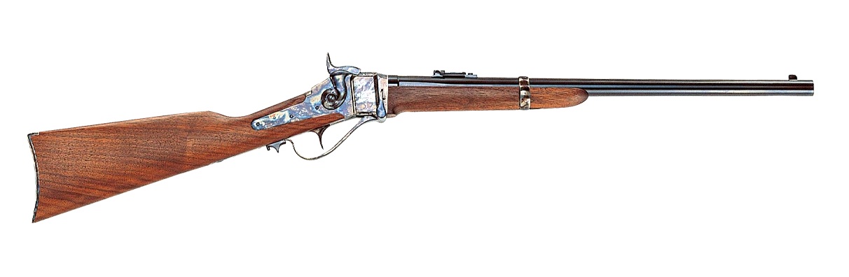 Wooden rifle with metal components and long barrel.