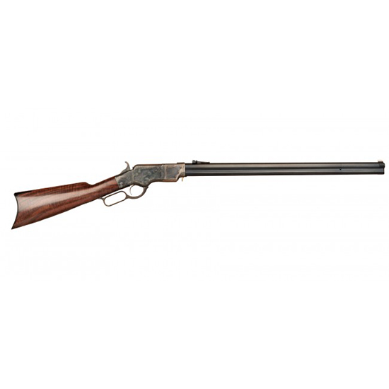 Classic lever-action rifle with wooden stock.