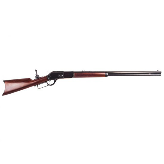 Classic lever-action rifle with wooden stock.
