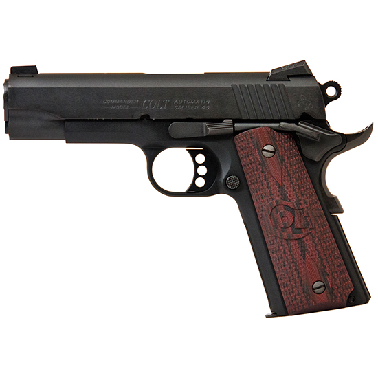 Black Colt handgun with wooden grips