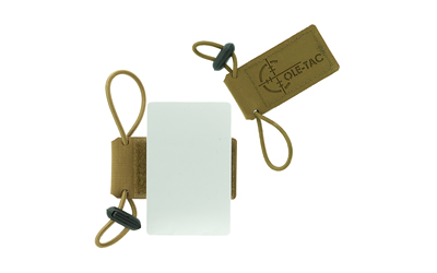 Leather card holder with elastic strap and tag.