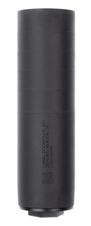 Black cylindrical suppressor for firearms.