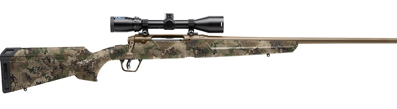 Camouflaged rifle with mounted scope