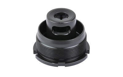 Black metal component with threaded base.