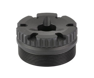 Black threaded cap with a central spike.
