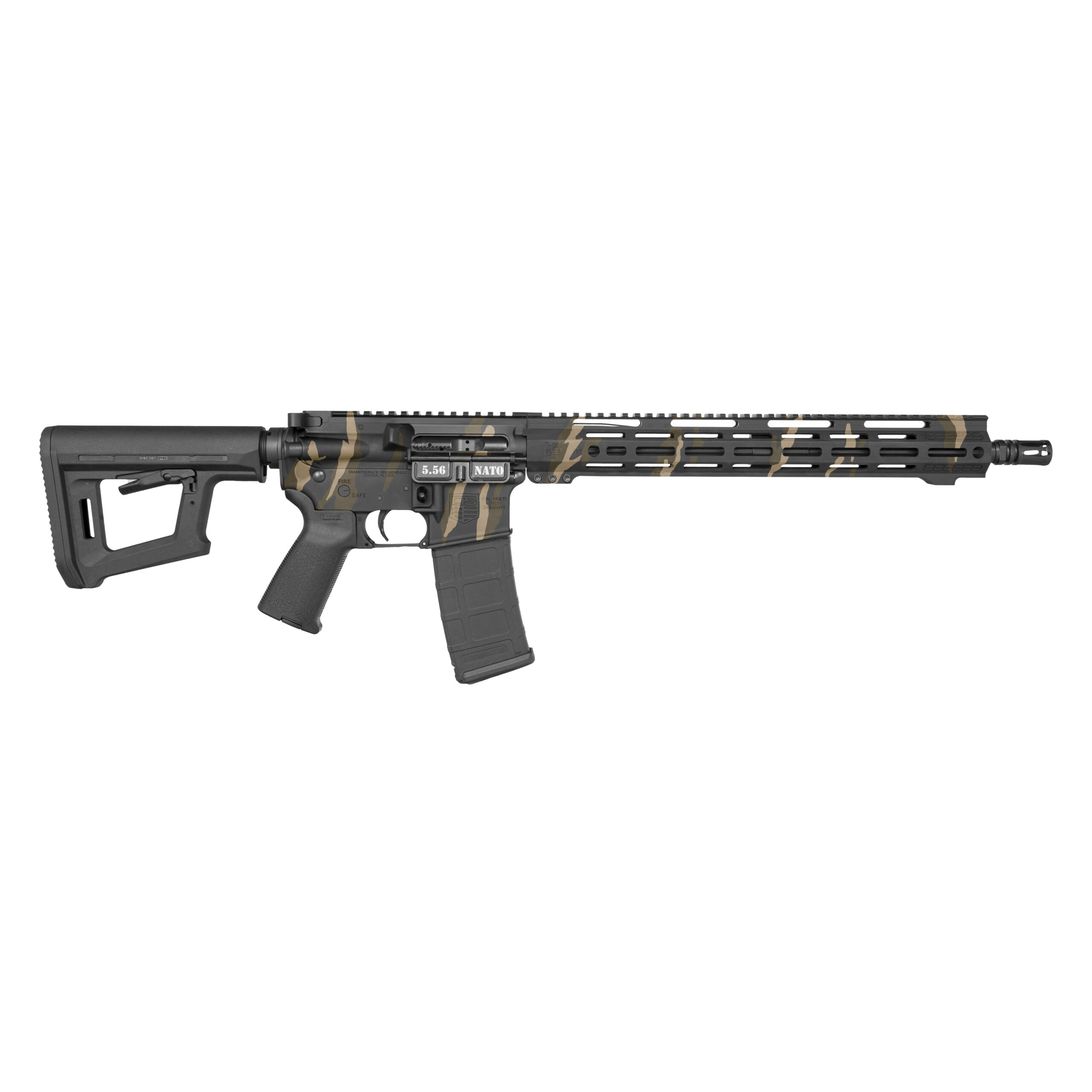 Modern AR-15 style rifle with tactical design.