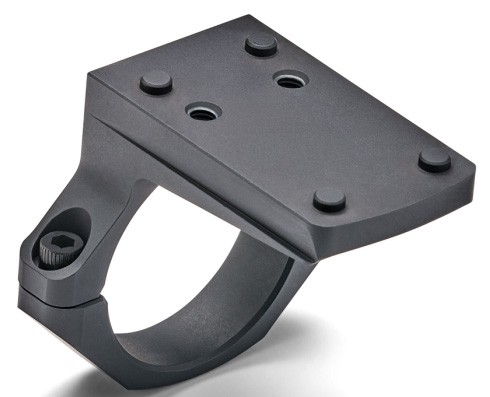 Black mounting ring for accessories or optics.