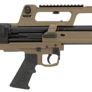 Tan tactical firearm side view.