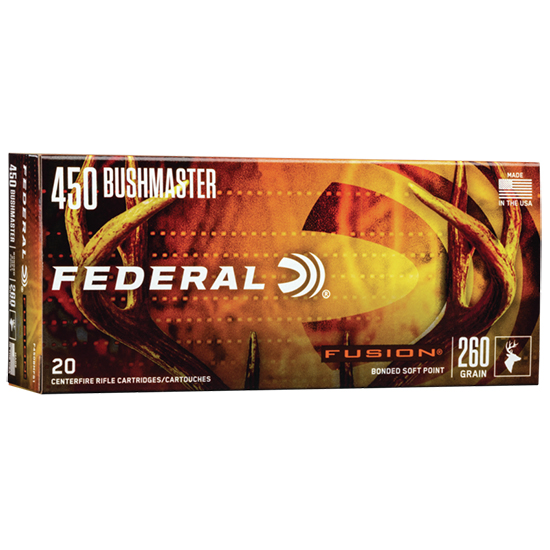 Federal Fusion 450 Bushmaster rifle cartridges packaging.