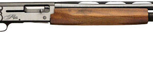 Side view of a sleek shotgun with wood stock