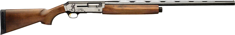 Side view of a sleek shotgun with wood stock