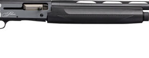 Black shotgun with sleek design and engraved logo.