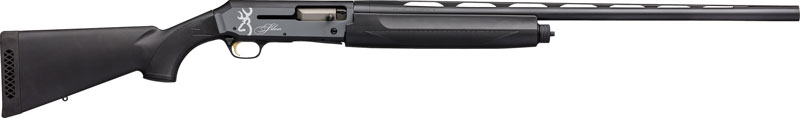 Black shotgun with sleek design and engraved logo.