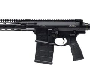 Black rifle with tactical features and magazine.