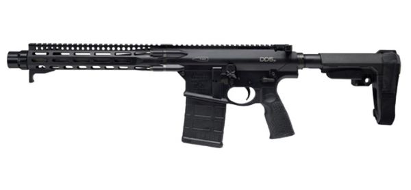 Black rifle with tactical features and magazine.