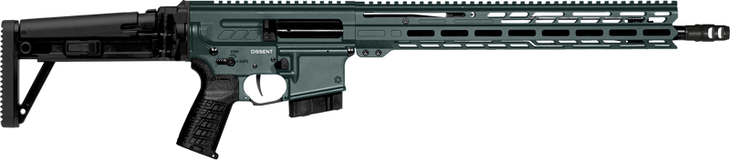 Side view of a modern rifle with accessories.
